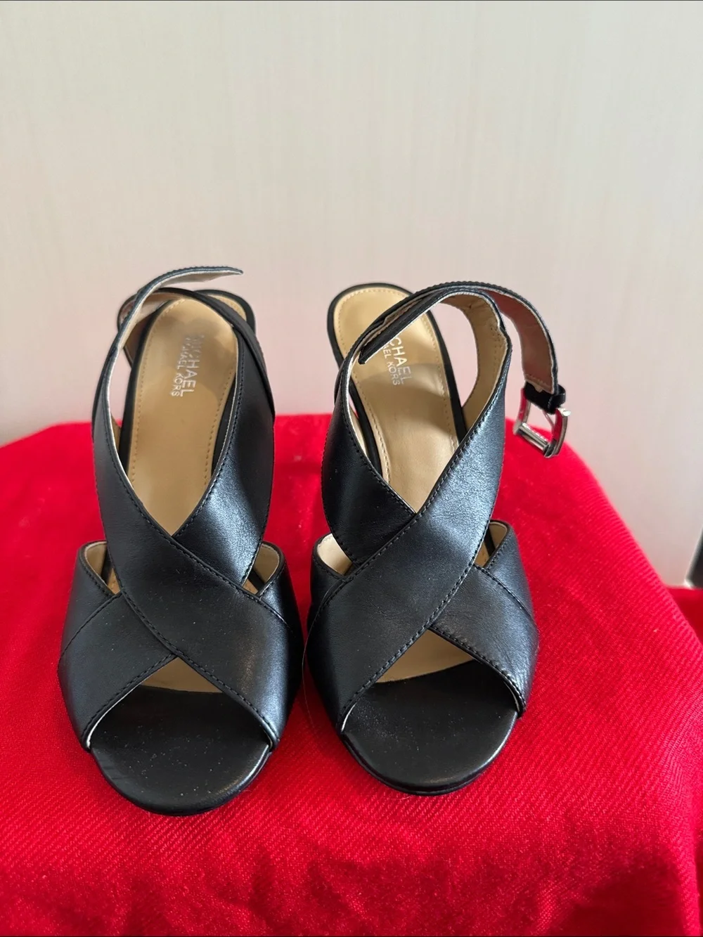Michael Kors Black Leather Crisscross Slingback Heels